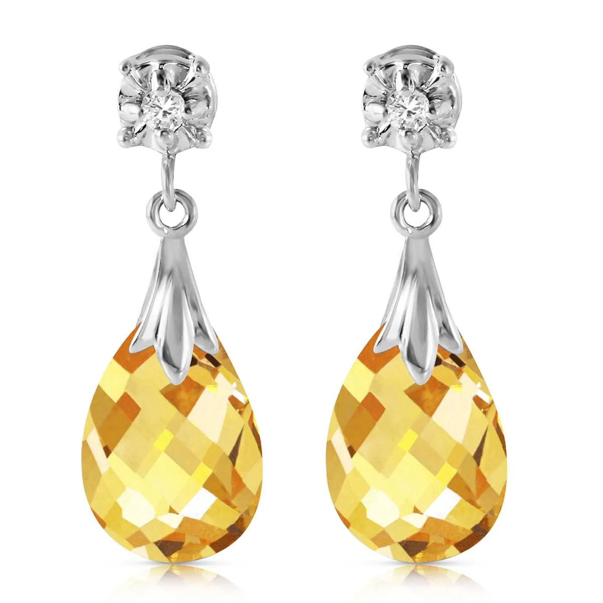 6.06 Carat 14K Solid White Gold Stud Earrings Diamond Citrine