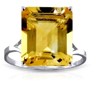 6.5 Carat 14K Solid White Gold Ring Octagon Citrine