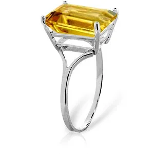 6.5 Carat 14K Solid White Gold Ring Octagon Citrine