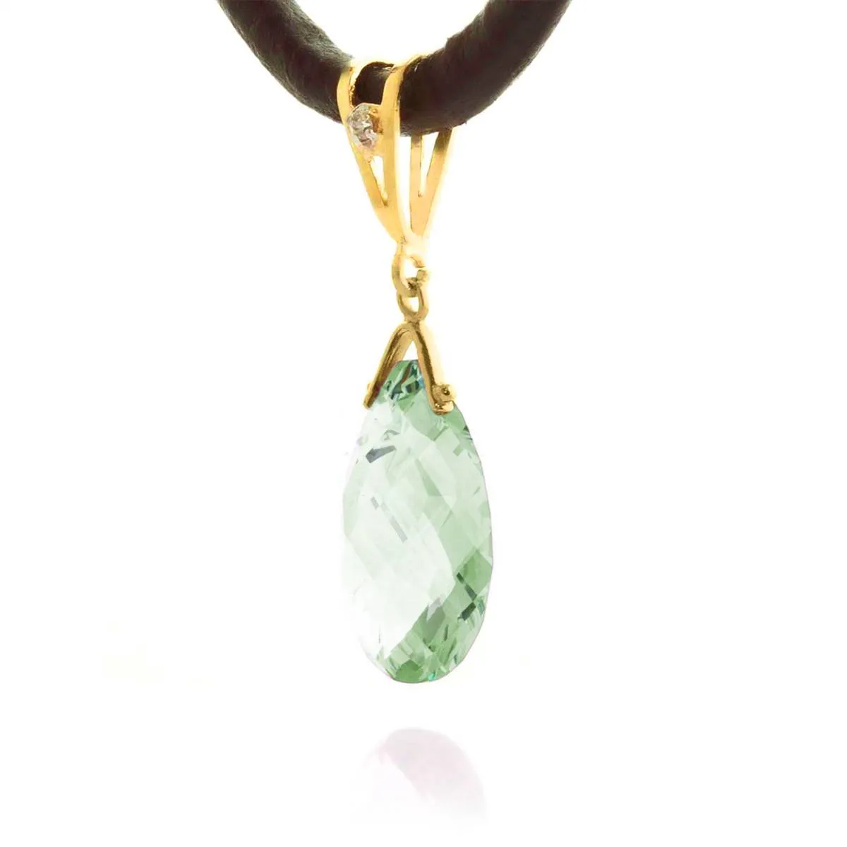 6.51 Carat 14K Solid Yellow Gold Leather Necklace Diamond Green Amethyst