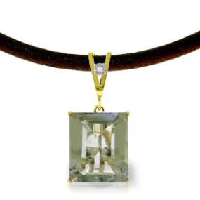 6.51 Carat 14K Solid Yellow Gold Solitude Green Amethyst Diamond Necklace