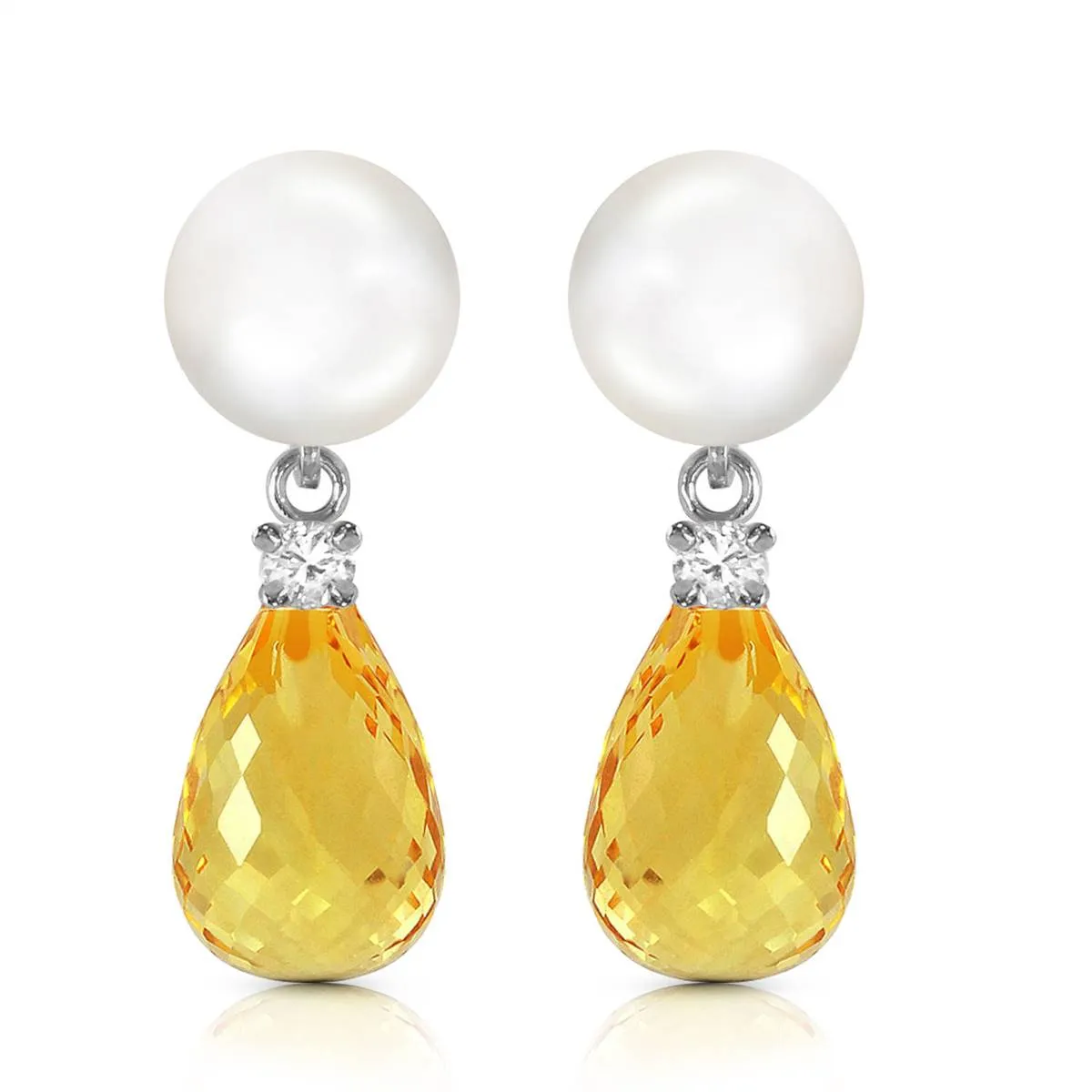 6.6 Carat 14K Solid White Gold Stud Earrings Diamond, Citrine Pearl