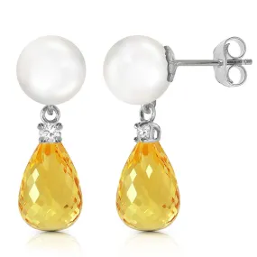6.6 Carat 14K Solid White Gold Stud Earrings Diamond, Citrine Pearl