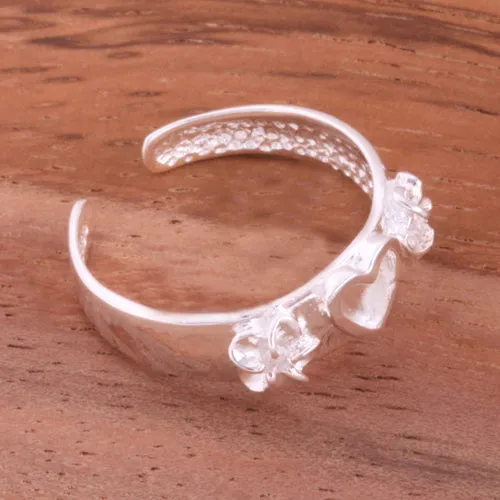 6mm Plumeria and Heart Toe Ring