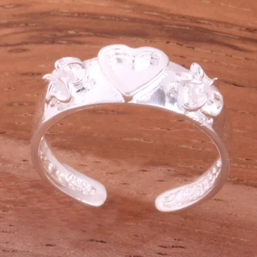 6mm Plumeria and Heart Toe Ring