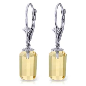 9 Carat 14K Solid White Gold Leverback Earrings Bullet Cut Citrine
