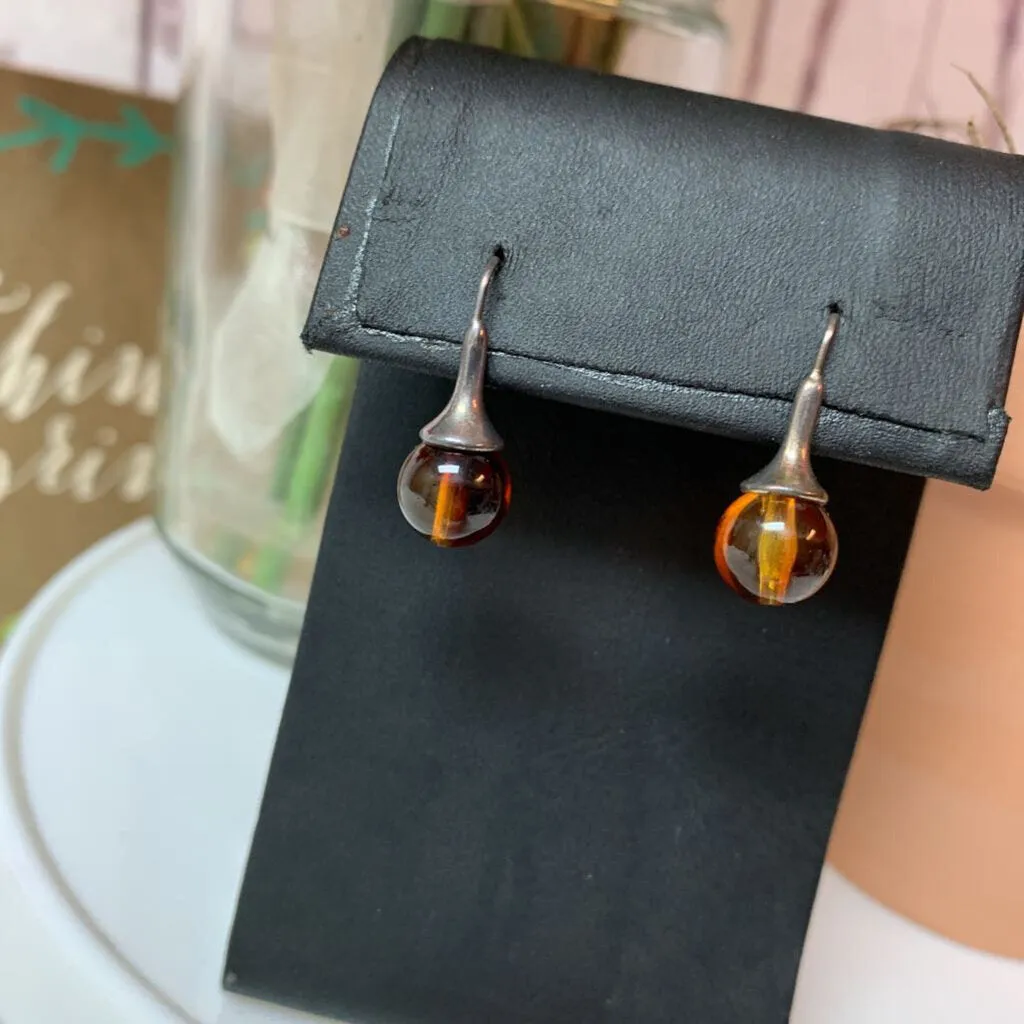 925 SILVER AMBER DROP EARRINGS