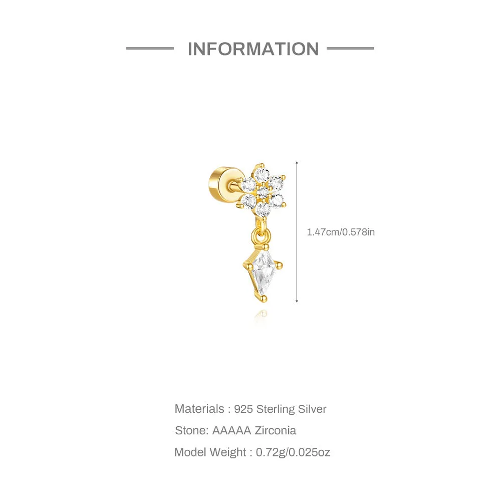 925 Silver Flower CZ Diamond Flat Back Earrings