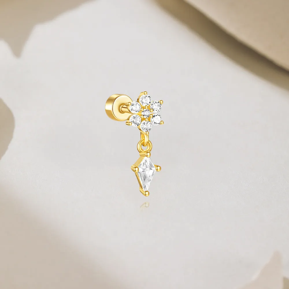 925 Silver Flower CZ Diamond Flat Back Earrings