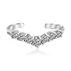 925 Silver Rhodium Finished V Shape Toe Ring Cubic Zirconia Accents