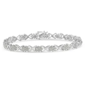 .925 Sterling Silver 1-1/2 Cttw Diamond Cluster X Link 7" Tennis Bracelet (I-J color, I3 clarity)