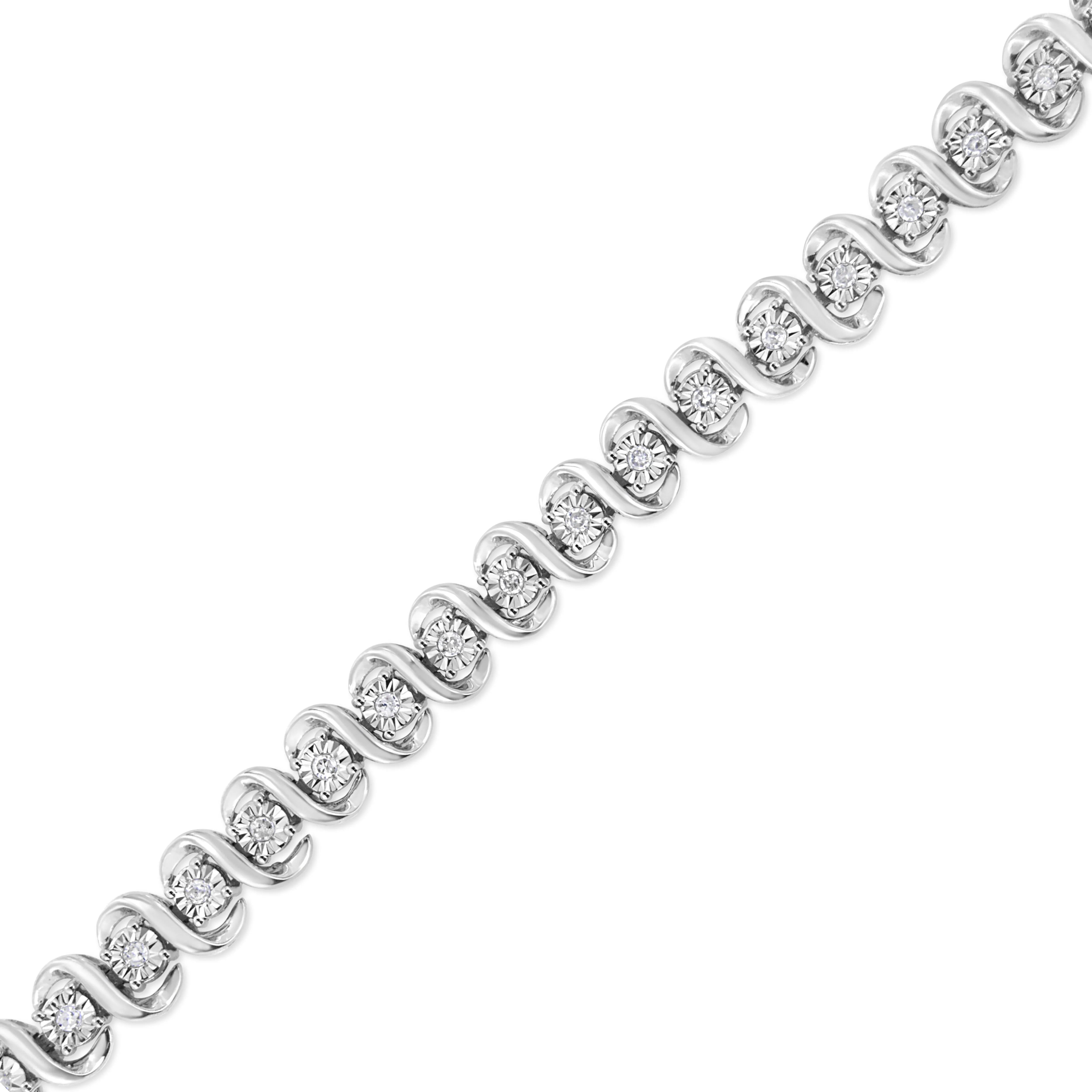 .925 Sterling Silver 1/2 Cttw Round-Cut Diamond Miracle Set "S" Link Bracelet