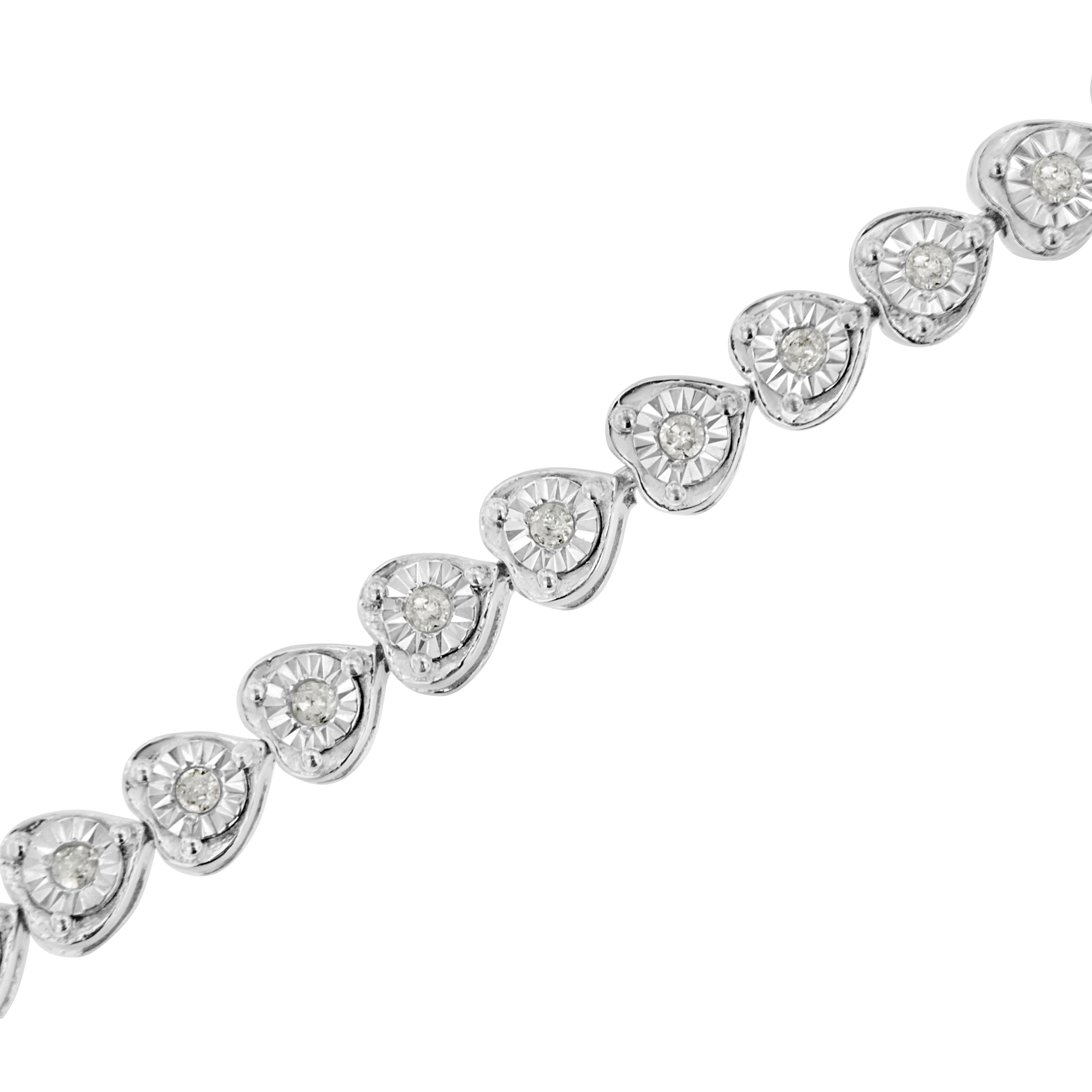 .925 Sterling Silver 1/3 Cttw Miracle-Set Diamond Heart Link Bracelet