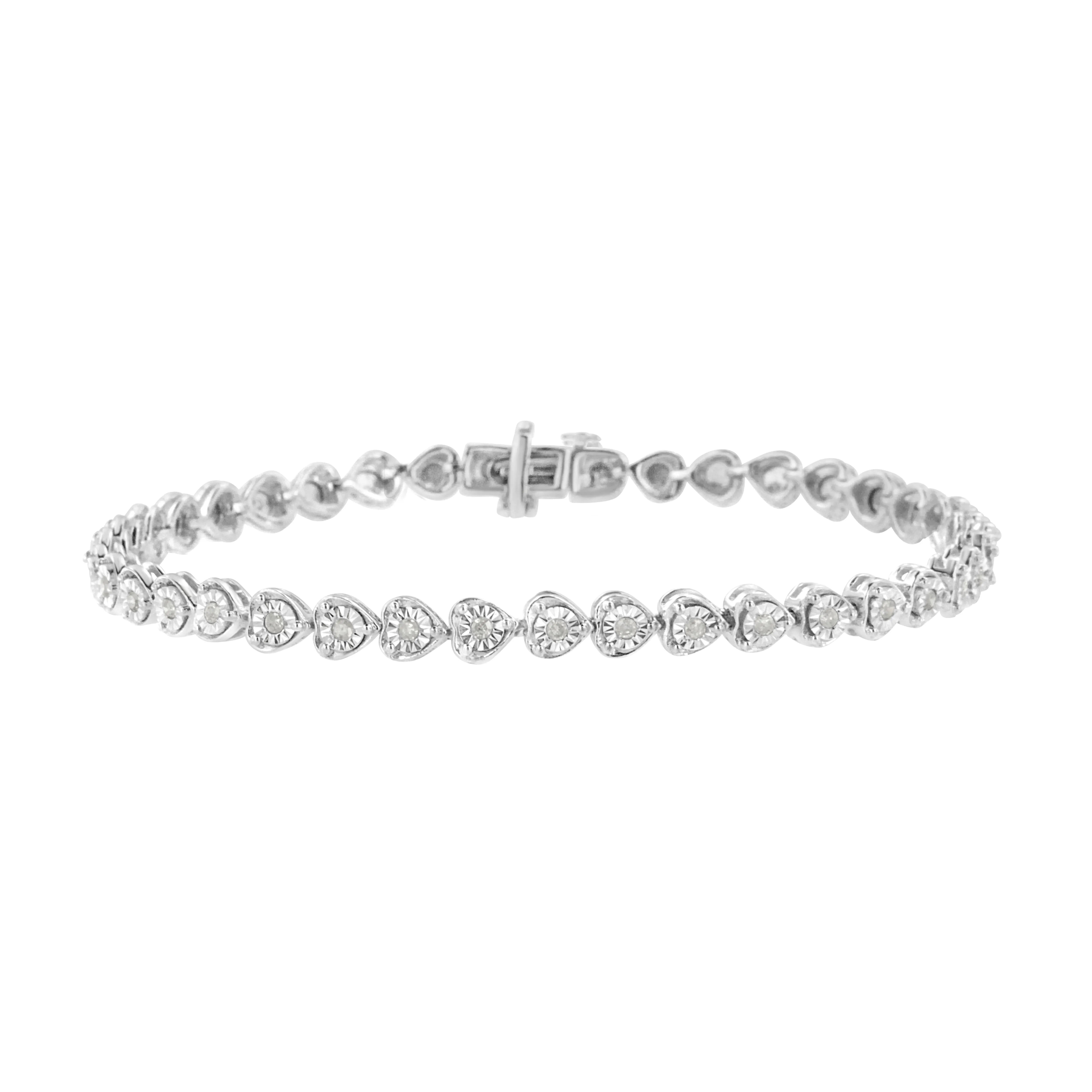 .925 Sterling Silver 1/3 Cttw Miracle-Set Diamond Heart Link Bracelet