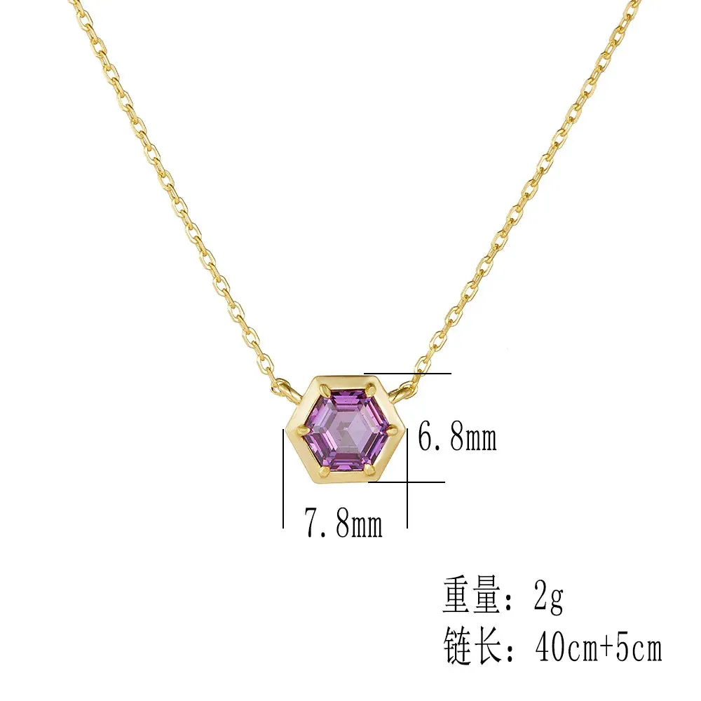 925 Sterling Silver Necklace and Earring Charm Jewelry Set - Hexagonal Zircon Pendant - CCF0024