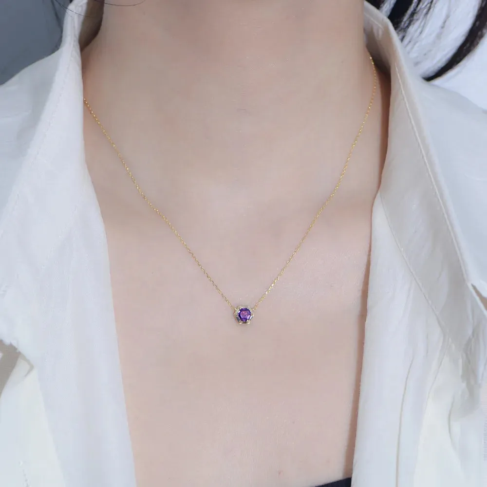 925 Sterling Silver Necklace and Earring Charm Jewelry Set - Hexagonal Zircon Pendant - CCF0024