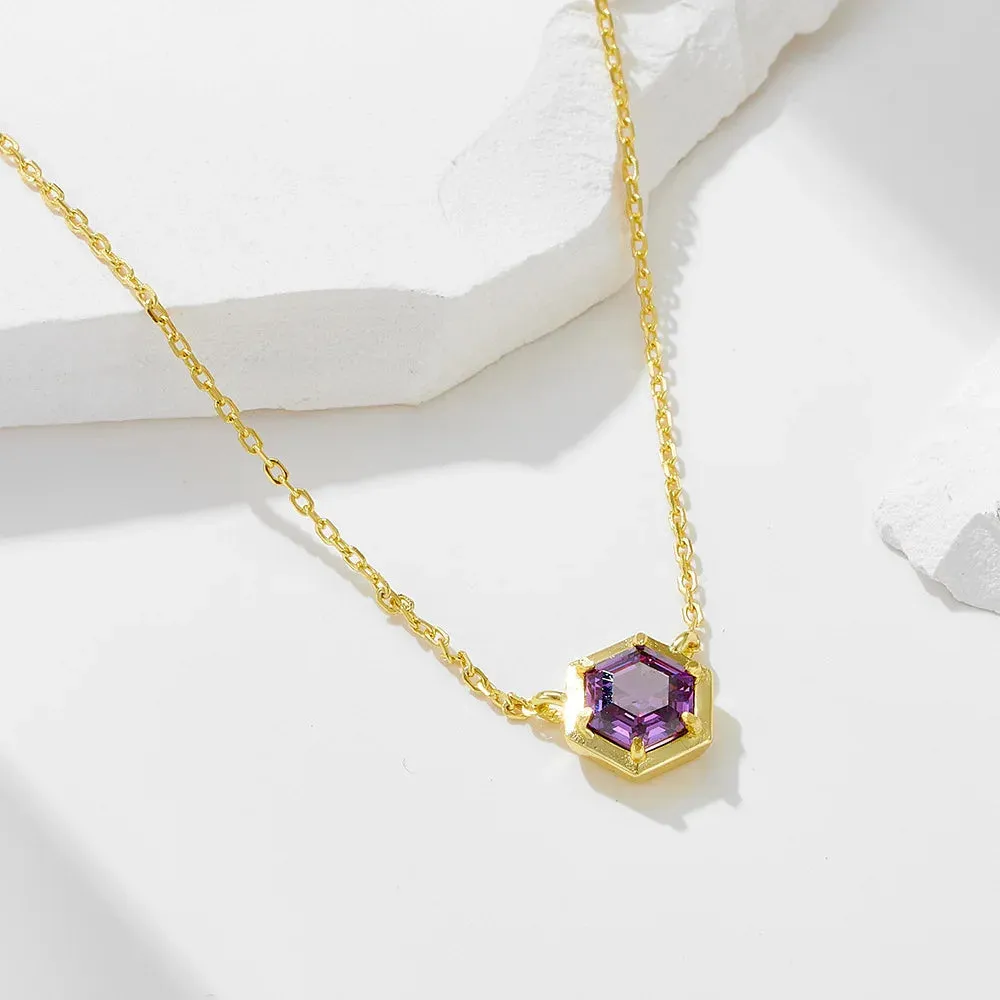 925 Sterling Silver Necklace and Earring Charm Jewelry Set - Hexagonal Zircon Pendant - CCF0024