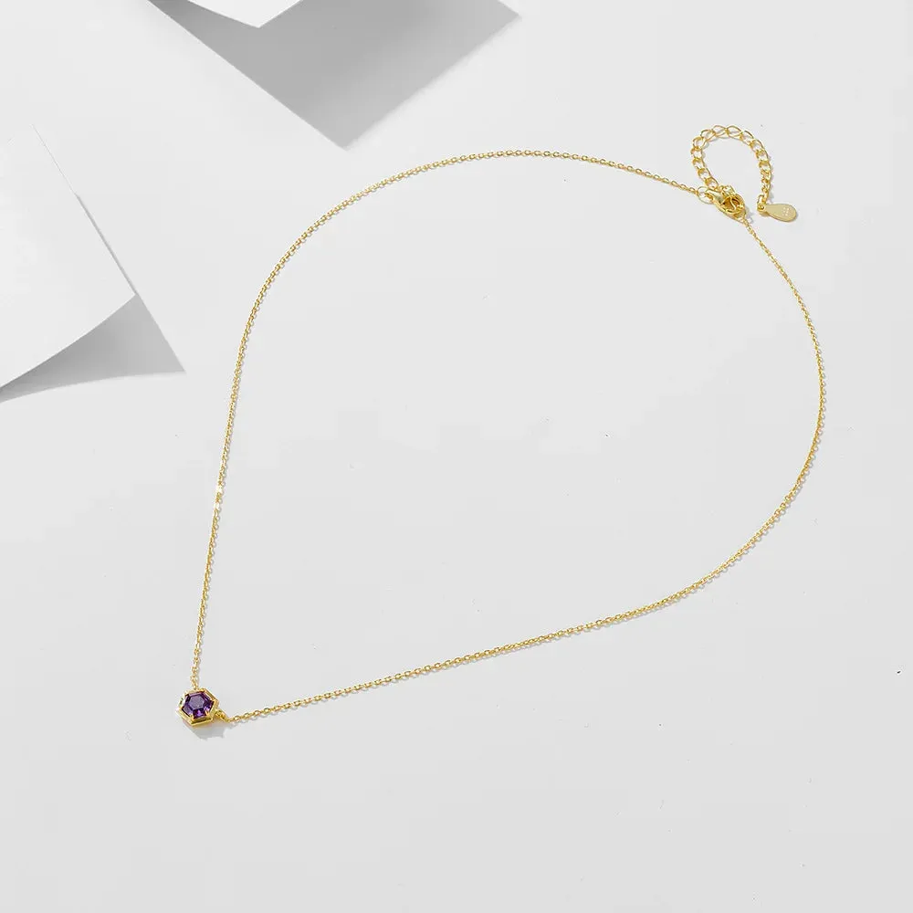 925 Sterling Silver Necklace and Earring Charm Jewelry Set - Hexagonal Zircon Pendant - CCF0024