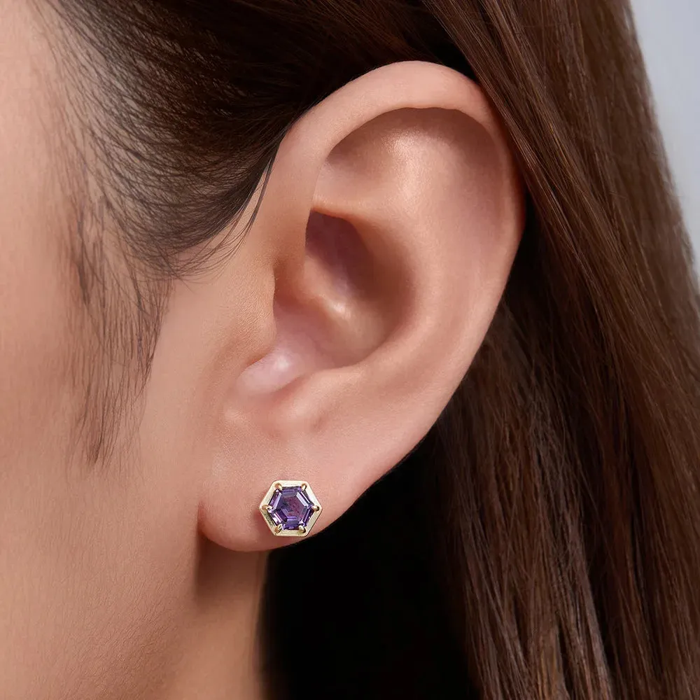 925 Sterling Silver Necklace and Earring Charm Jewelry Set - Hexagonal Zircon Pendant - CCF0024