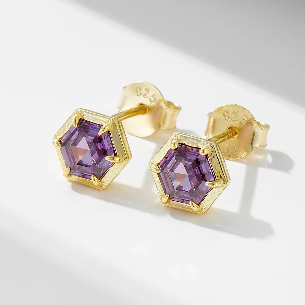 925 Sterling Silver Necklace and Earring Charm Jewelry Set - Hexagonal Zircon Pendant - CCF0024