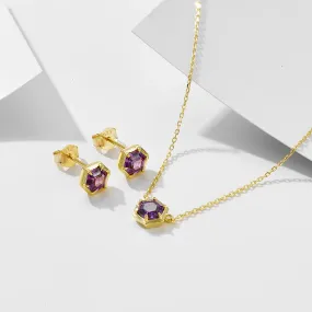 925 Sterling Silver Necklace and Earring Charm Jewelry Set - Hexagonal Zircon Pendant - CCF0024