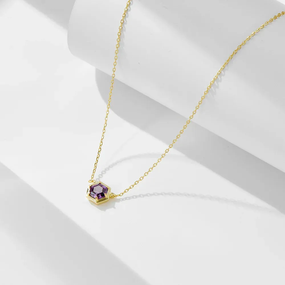 925 Sterling Silver Necklace and Earring Charm Jewelry Set - Hexagonal Zircon Pendant - CCF0024