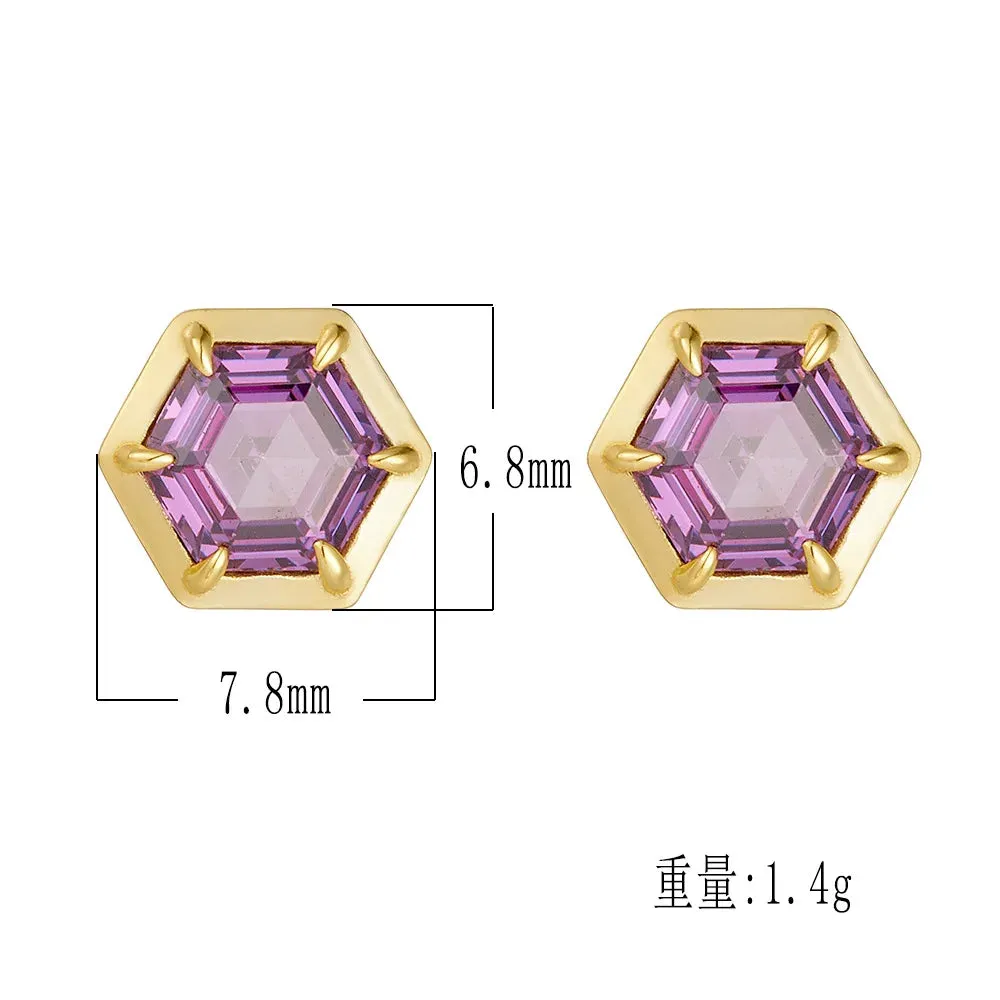 925 Sterling Silver Necklace and Earring Charm Jewelry Set - Hexagonal Zircon Pendant - CCF0024