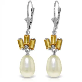 9.35 Carat 14K Solid White Gold Leverback Earrings Pearl Citrine