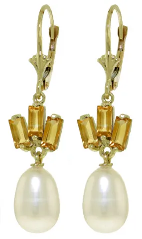 9.35 Carat 14K Solid White Gold Leverback Earrings Pearl Citrine