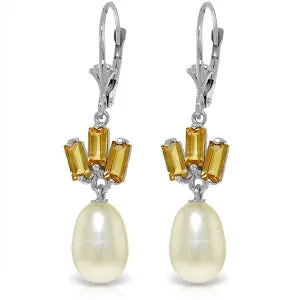 9.35 Carat 14K Solid White Gold Leverback Earrings Pearl Citrine