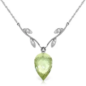 9.52 Carat 14K Solid White Gold Necklace Diamond Briolette Green Amethyst