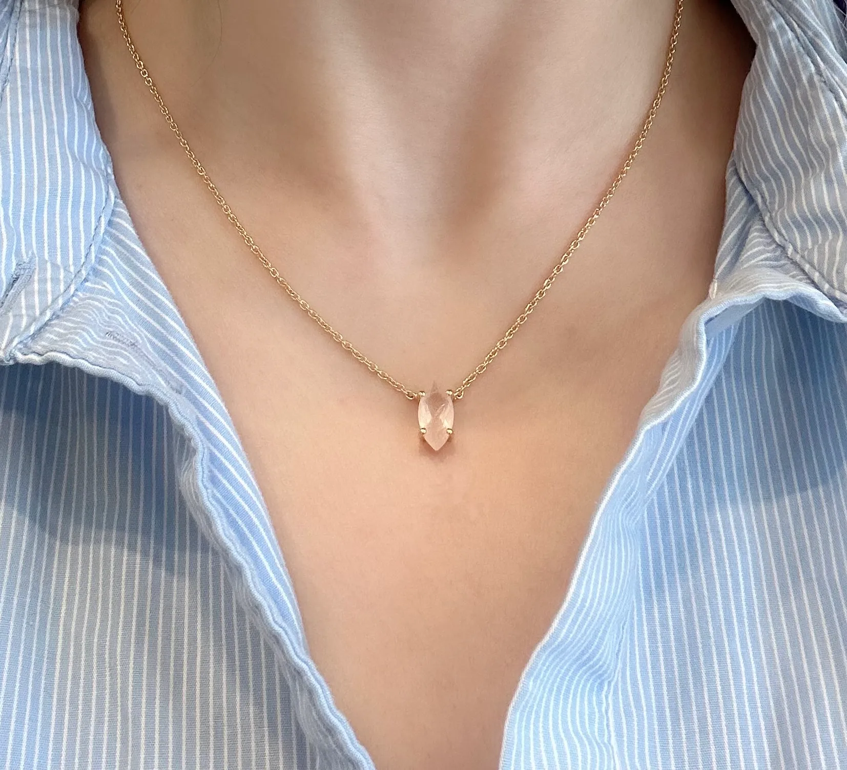 Amare Wear January Marquise Birthstone Necklace Rose Quartz