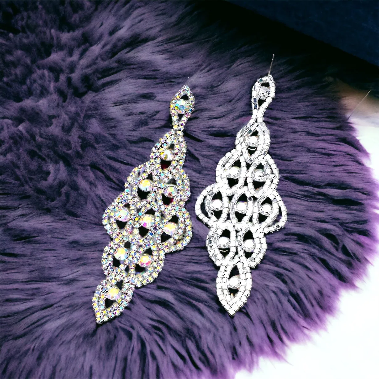 AMBER - ab silver rhinestone drop earrings