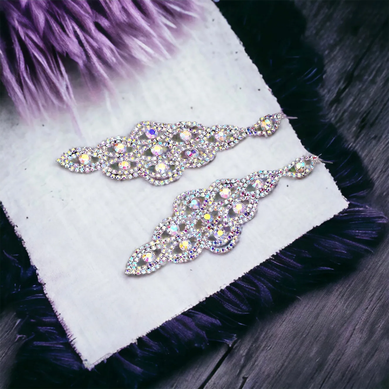 AMBER - ab silver rhinestone drop earrings