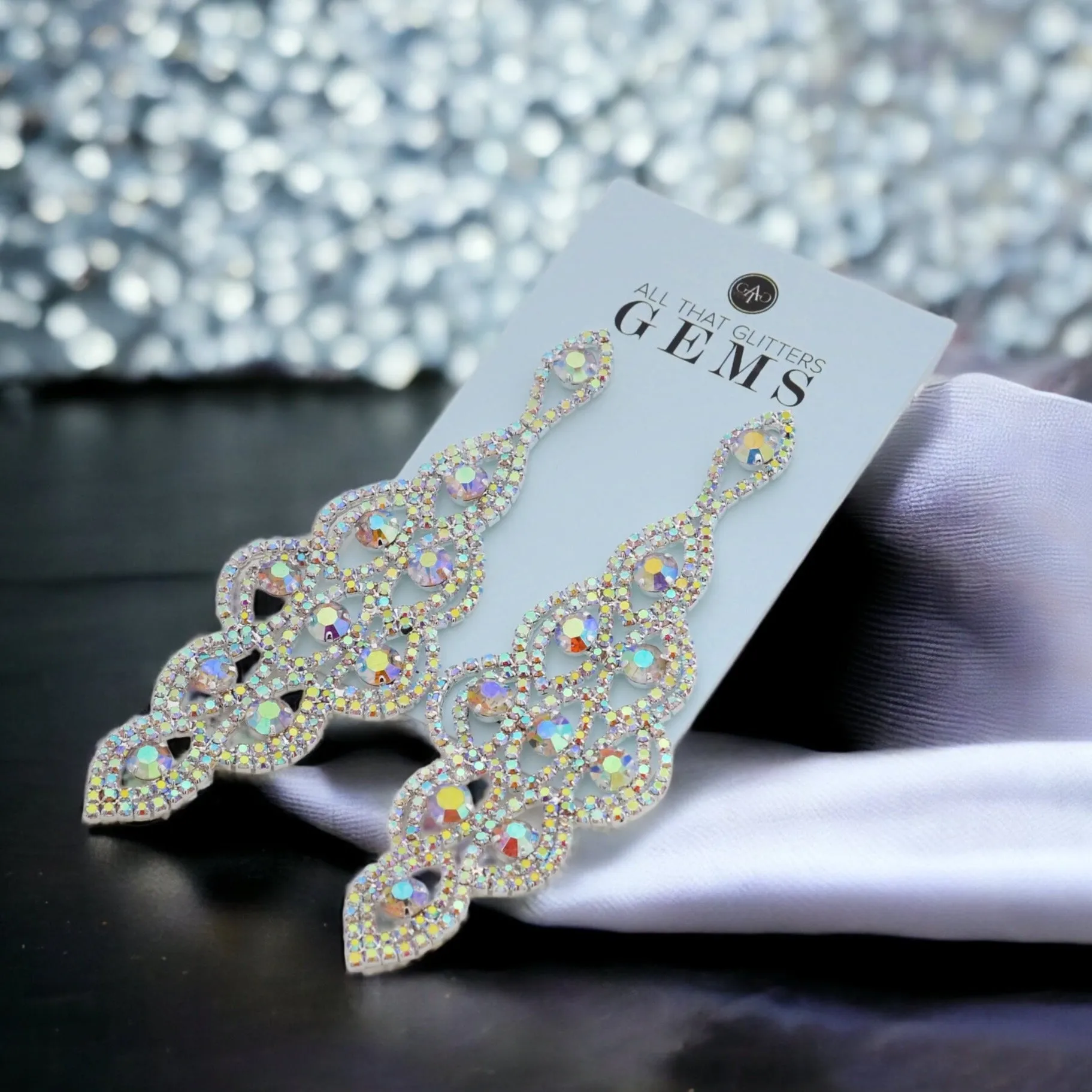 AMBER - ab silver rhinestone drop earrings