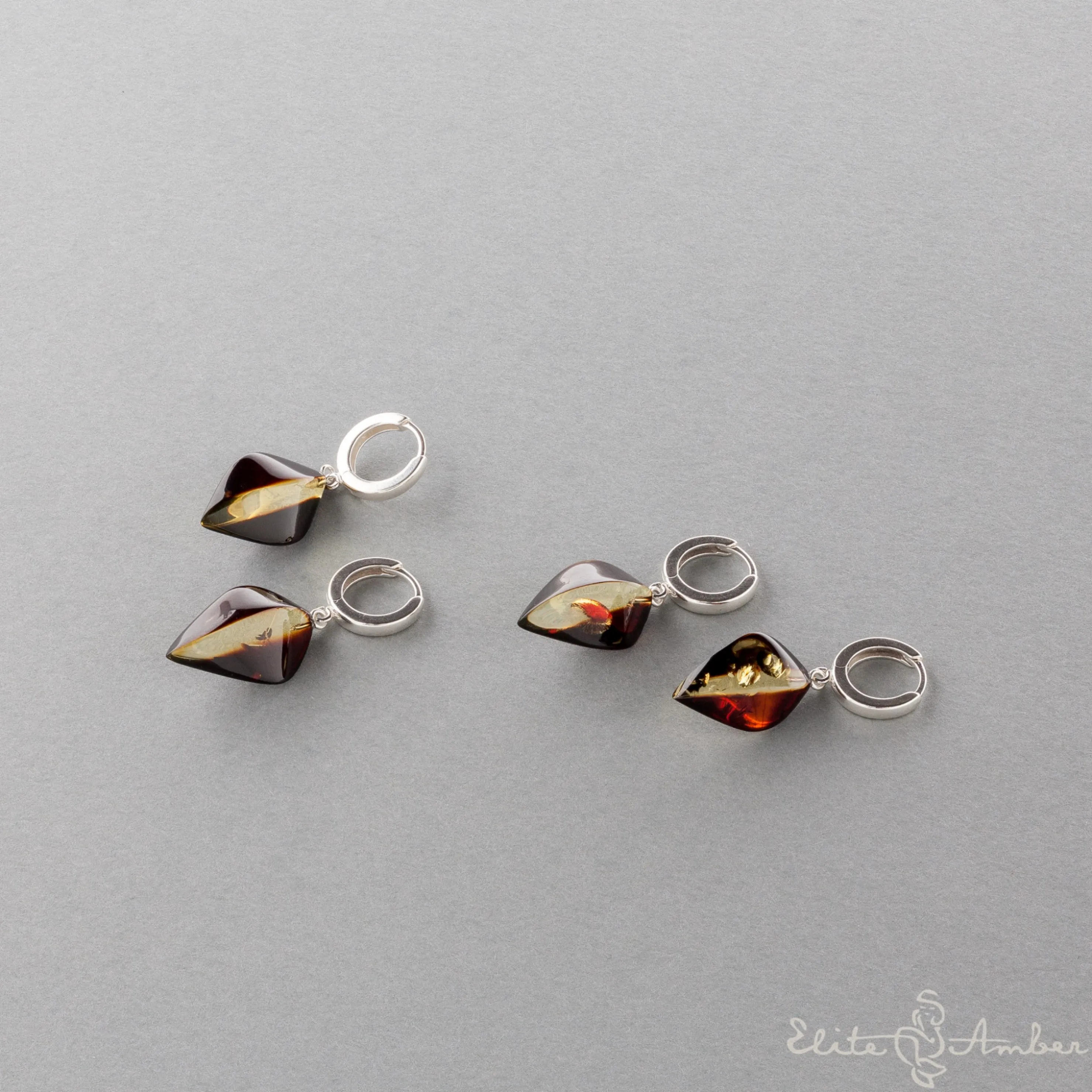 Amber earrings "Yellow cherry leafs"