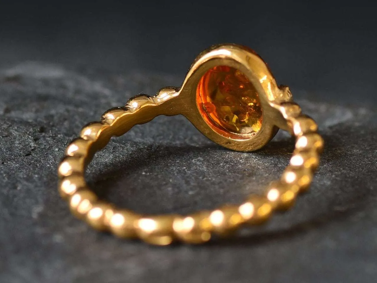 Amber Gold Ring - Vintage Amber Ring - Amber Solitaire Ring
