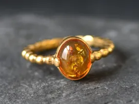 Amber Gold Ring - Vintage Amber Ring - Amber Solitaire Ring