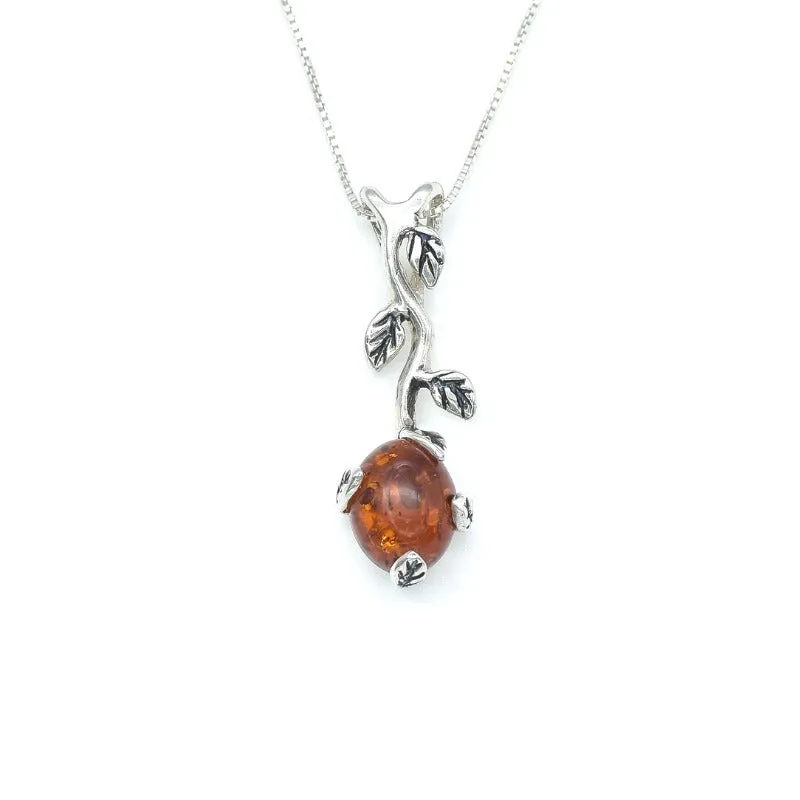 Amber Leaf Necklace - Natural Amber Pendant - Amber Vines Necklace