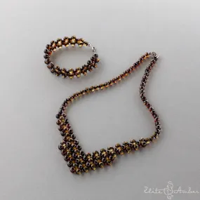 Amber necklace and bracelet "Princess dark night"