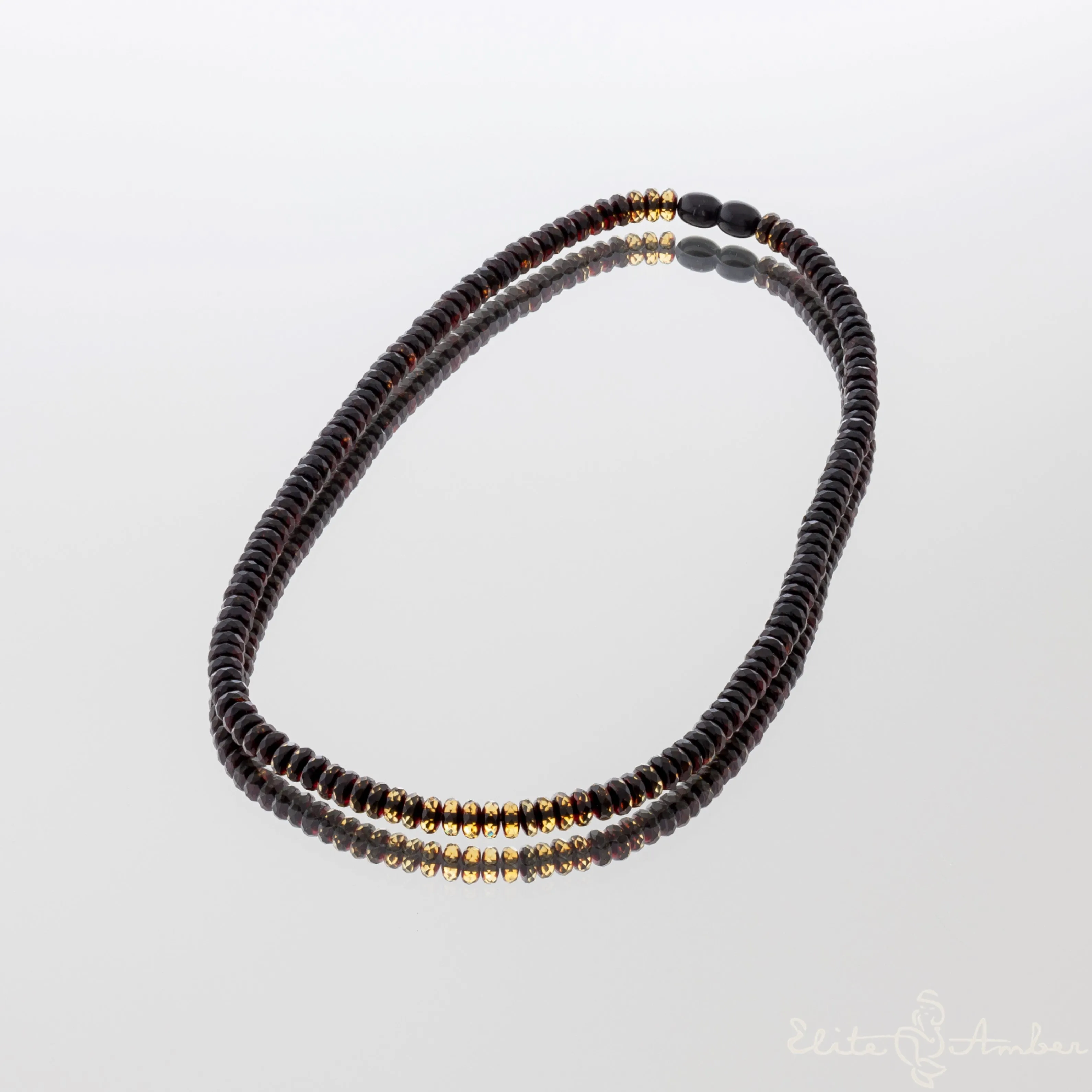 Amber necklace "Glossy black moon"