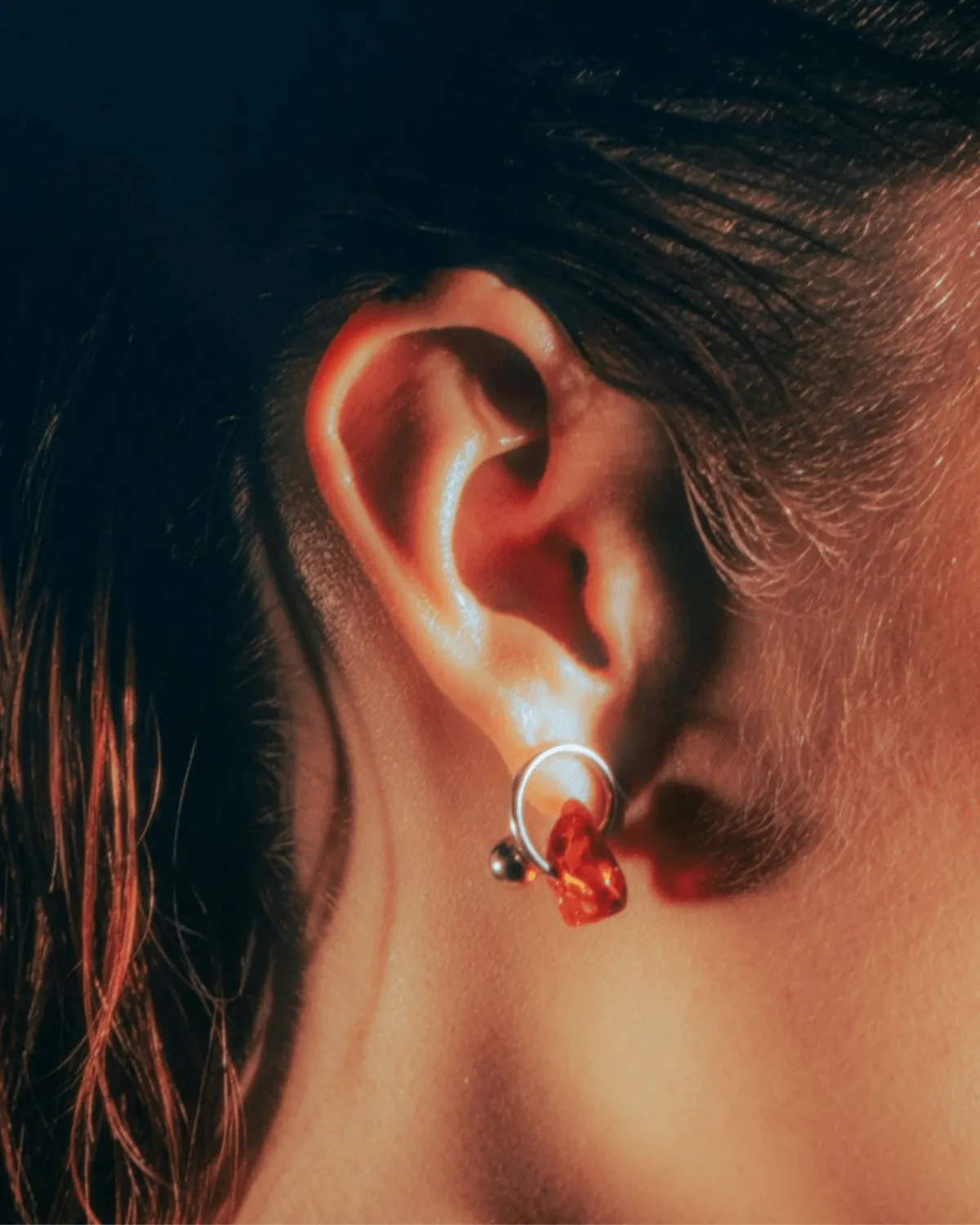 Amber Orb: Dark Small Silver Earrings
