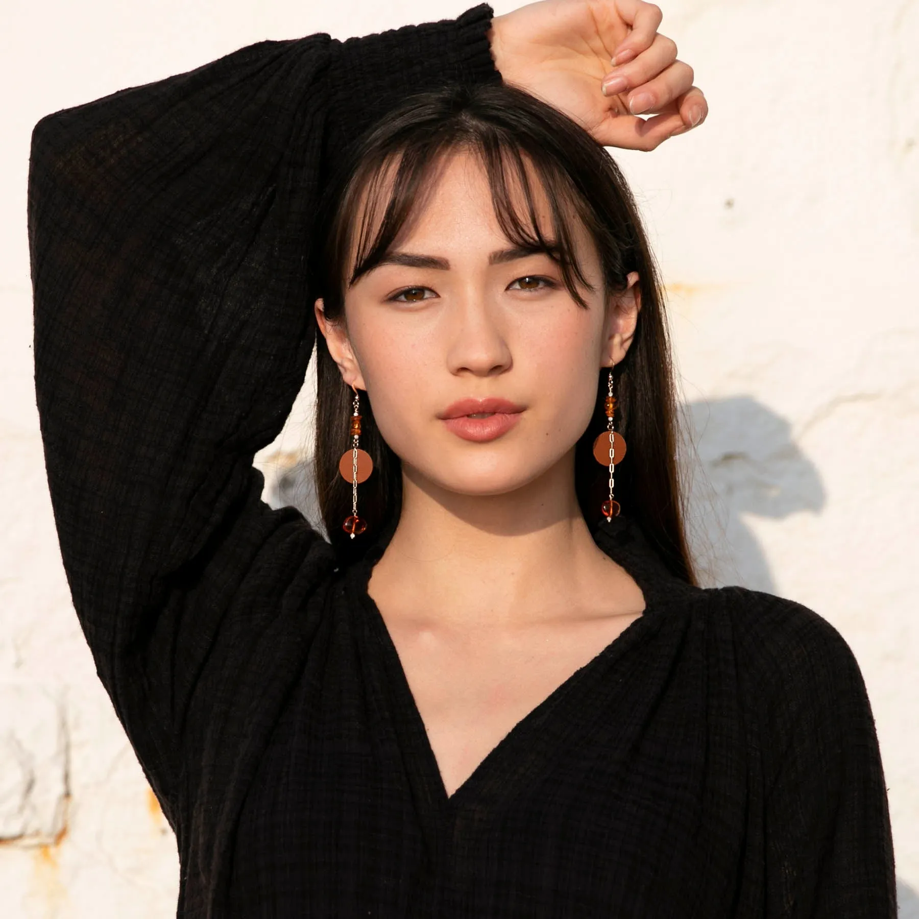 Amber Waves Gemstone Leather Earrings