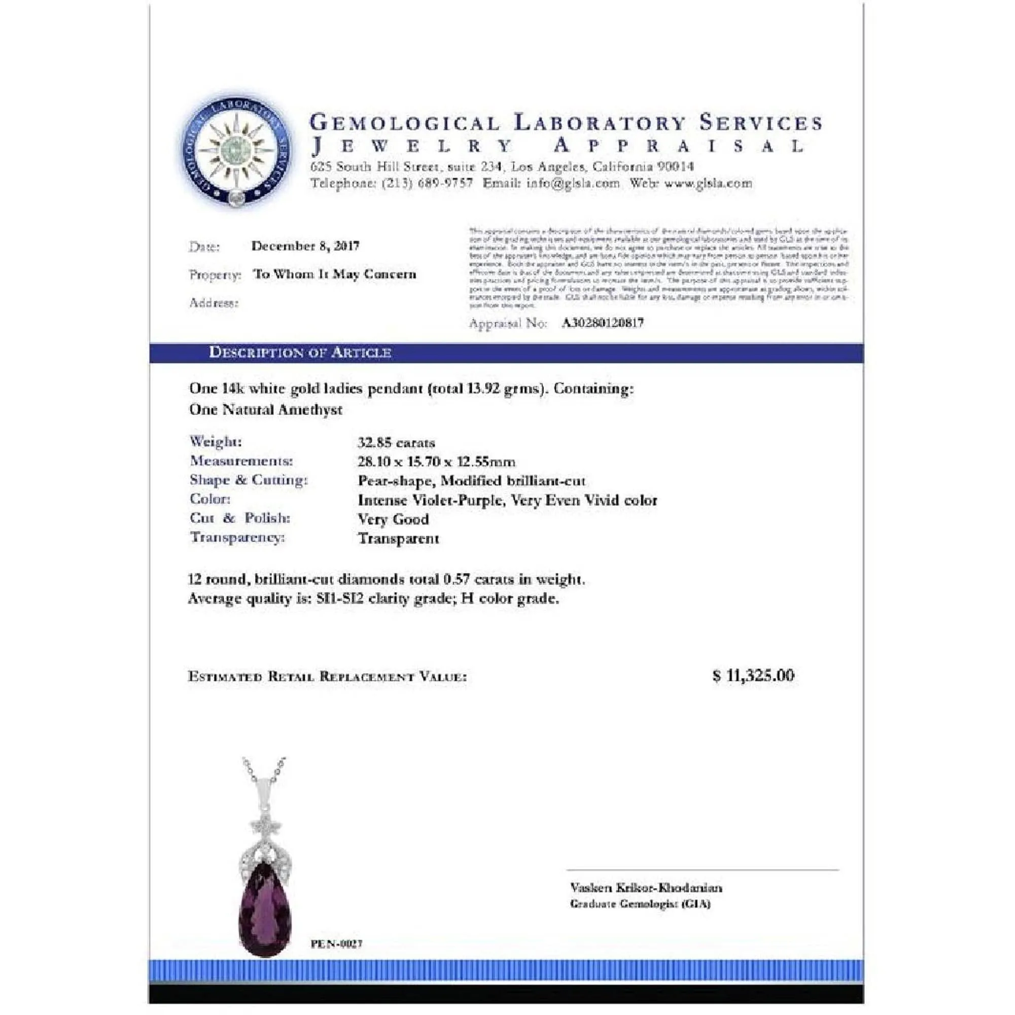 Amethyst and .57ct Diamond Pendant in 14K White Gold