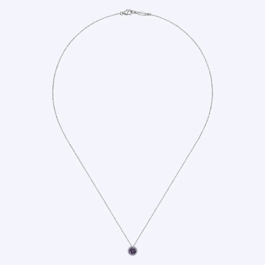 Amethyst and Diamond Halo Pendant Necklace