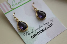 Amethyst Earrings Gold Wedding Jewelry - Tanzanite Purple Bridesmaid Earrings Bridesmaid Gift Bridal Jewelry Personalized Thank You Note