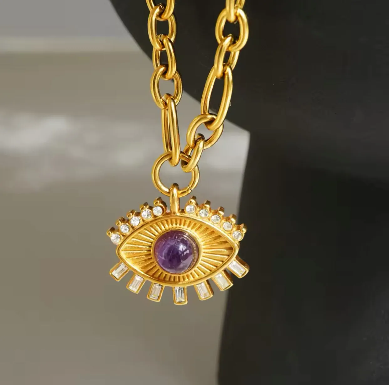 Amethyst Evil Eye Pendant 18k Gold Necklace