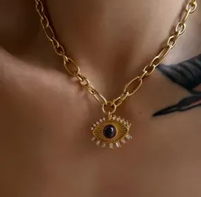 Amethyst Evil Eye Pendant 18k Gold Necklace