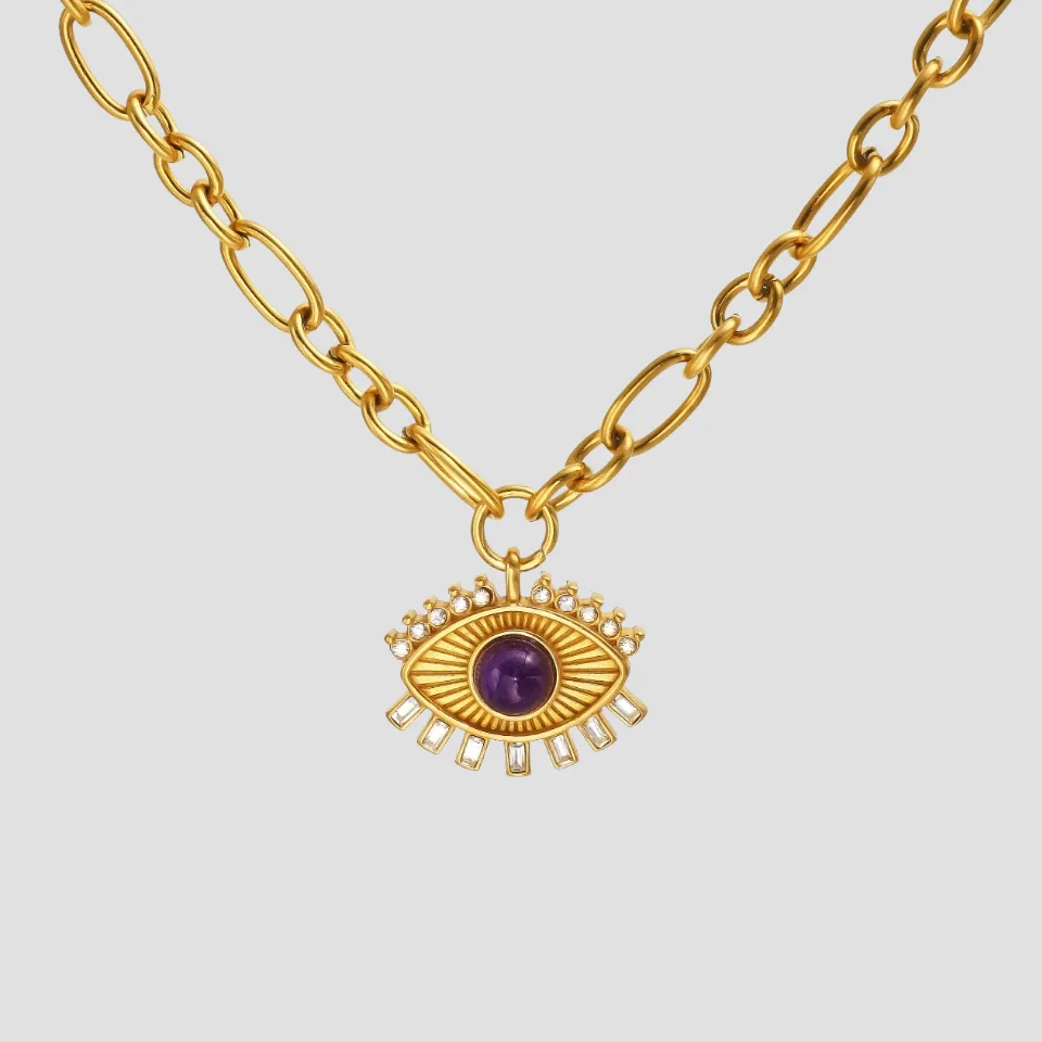 Amethyst Evil Eye Pendant 18k Gold Necklace