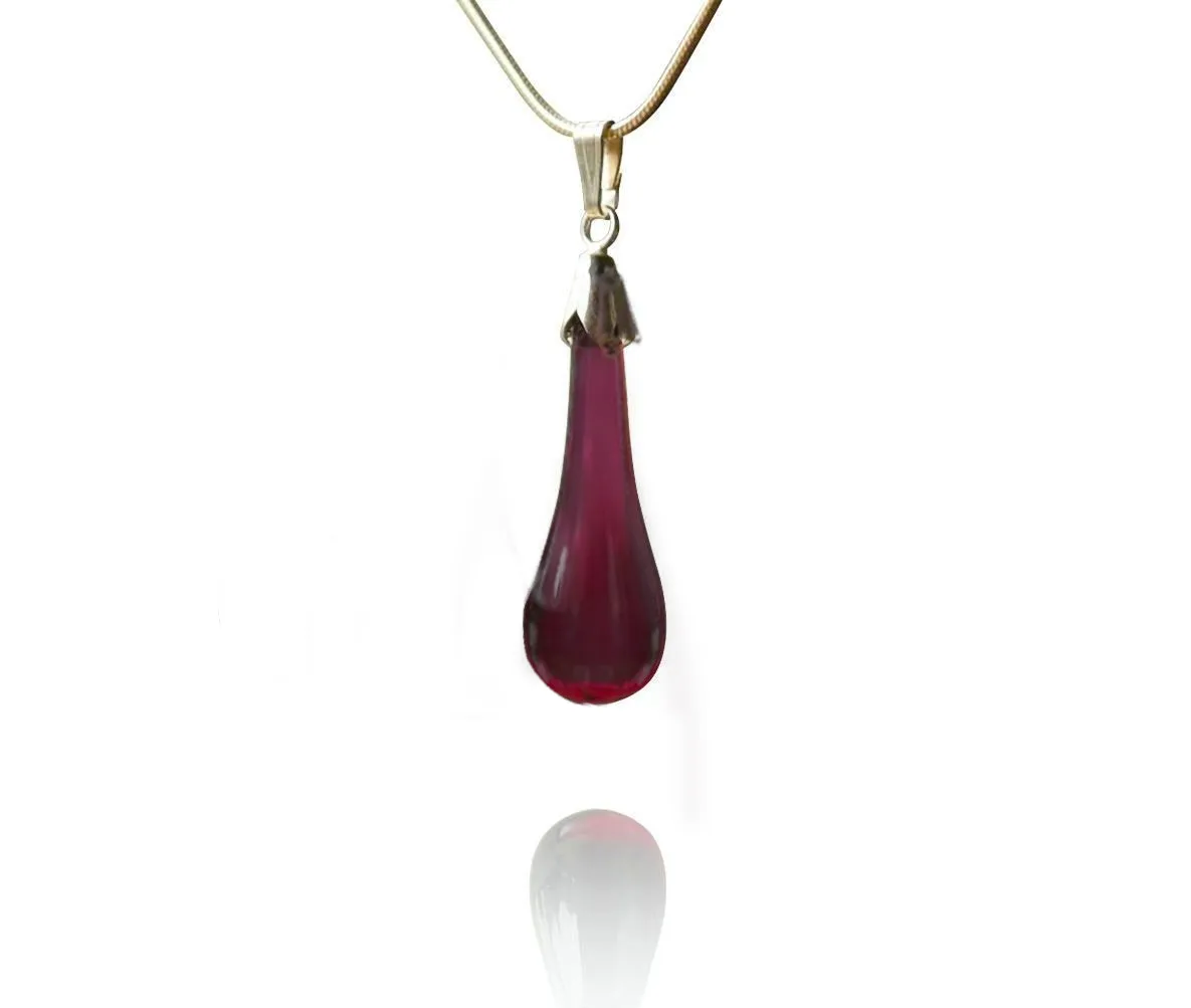 Amethyst Glass Drop Pendant Necklace